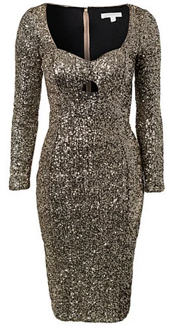 Deal Alert Long Sleeve Sequin Dress Gold