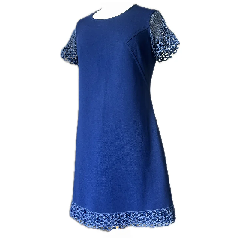 Online Specials Navy blue vintage 1960s mod shift dress with crochet lace trim