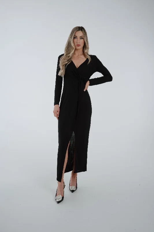 Price Fest Willow Wrap Twist Front Dress In Black