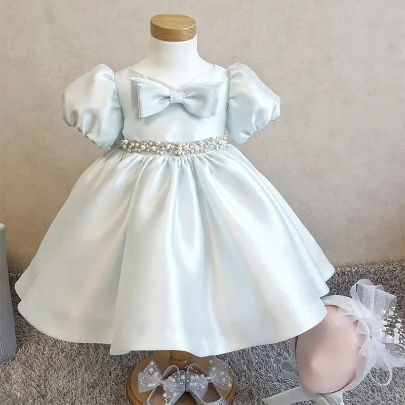 Price Slash Baby Girl Princess Dress Girl Bead bow puff sleeves Puffy Birthday Party Dress
