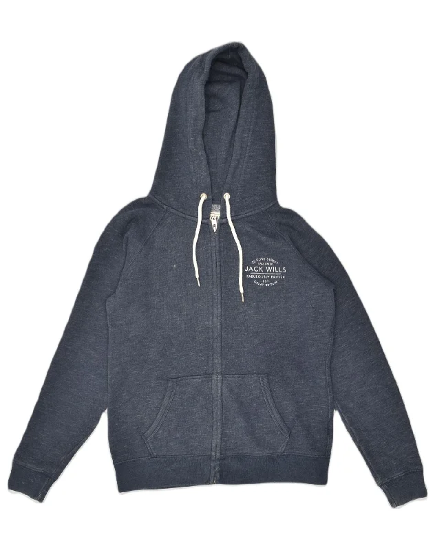 New Deals JACK WILLS Womens Zip Hoodie Sweater UK 12 Medium Navy Blue Cotton