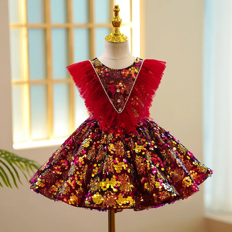 Daily Specials Girl Christmas Dress Baby Girl Prom Gowns Toddler Summer Red Sequin Pageant Princess Party Dress