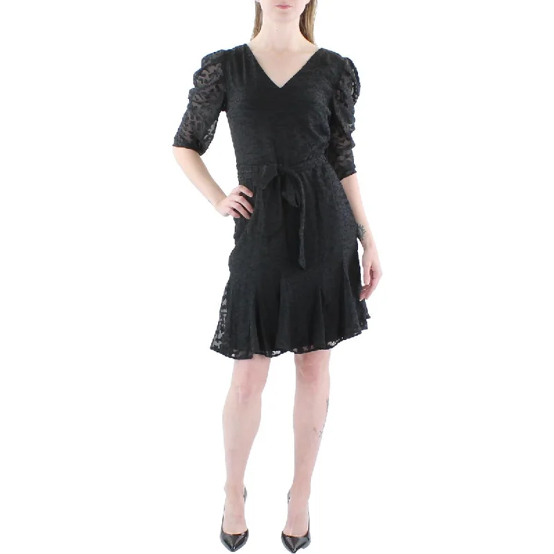 Karl Lagerfeld Paris Womens Mini V-Neck Fit & Flare Dress