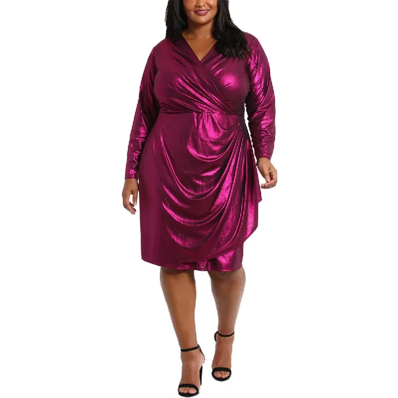 London Times Womens Plus Metallic Ruched Sheath Dress