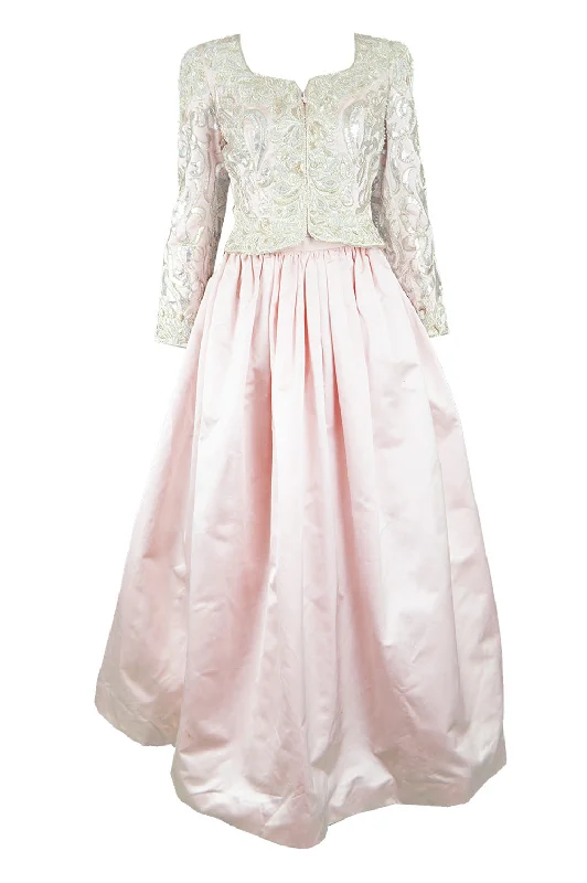 Bargain Prices Embroidered Silk Satin Dress & Ball Skirt, 1980s