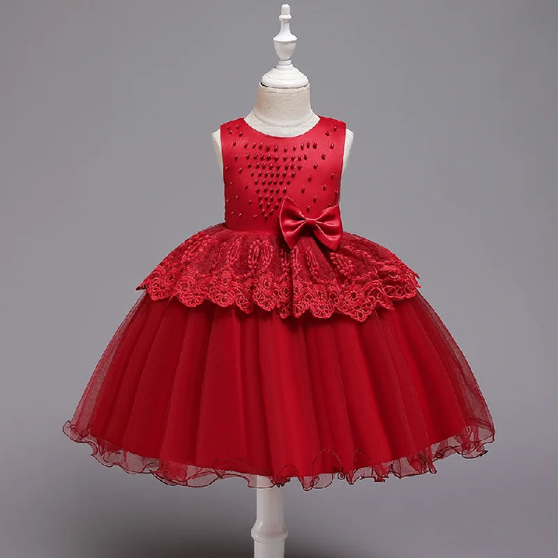 Discount Deals Girl Christmas Dress Baby Girl Birthday Party Dresses Toddler Round-neck Beaded Puffy Prom Dress