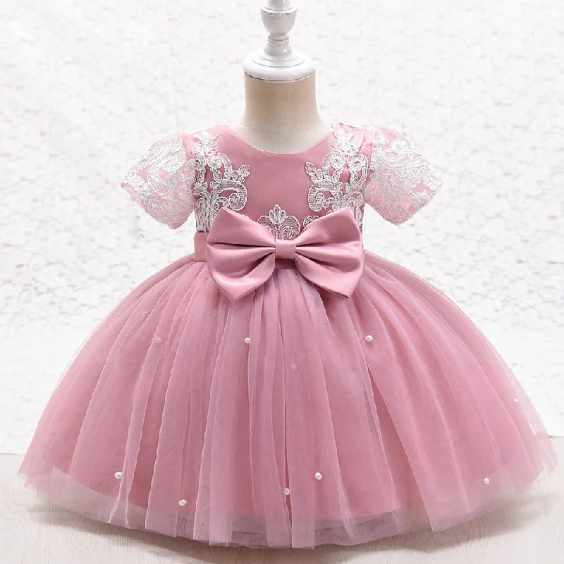 Factory Direct Sale Girl Formal Dress Toddler Communion Baptism Bow Flower Girl Dress Princess Party Dress