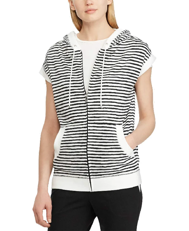 Special Offer Lauren Ralph Lauren Stripe Print Short Sleeve Cotton Hoodie
