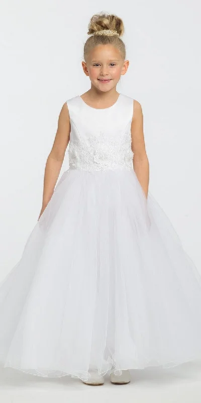 Satin Tulle 3D Embroidered Flower Girl Dress