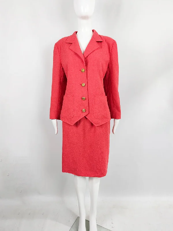 Bargain Blast Valentino Vintage Womens Coral Pink Bouclé Tweed Skirt Suit, 1980s