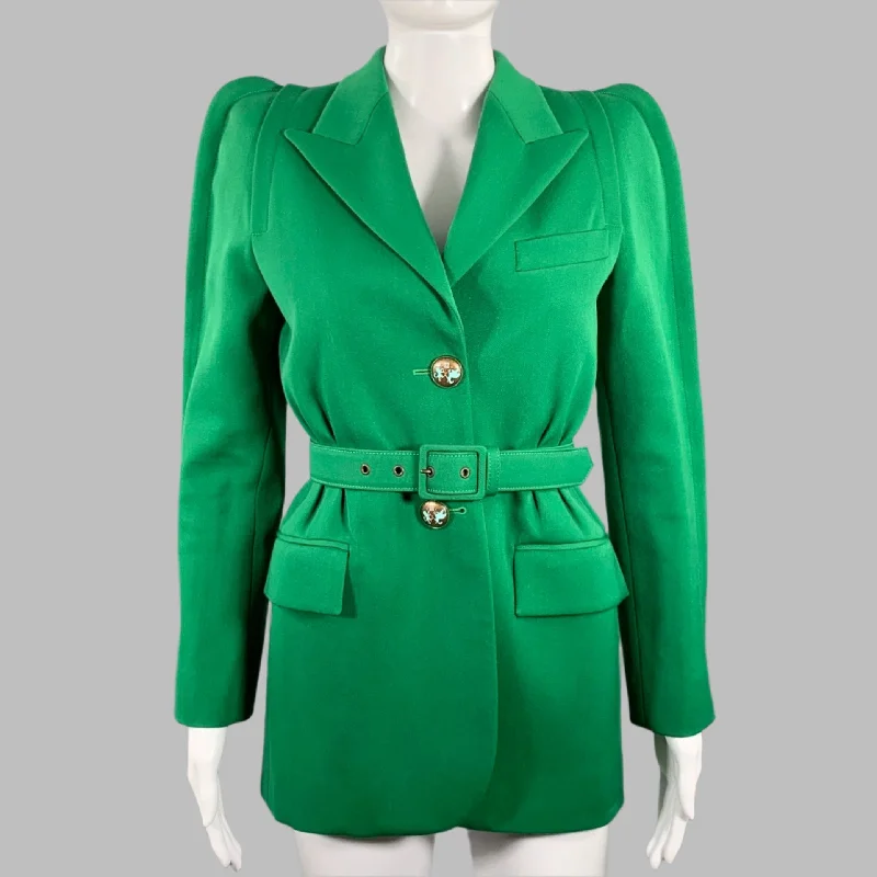 GIVENCHY Size 4 Green Polyester Wool Single Breasted Belted Jacket