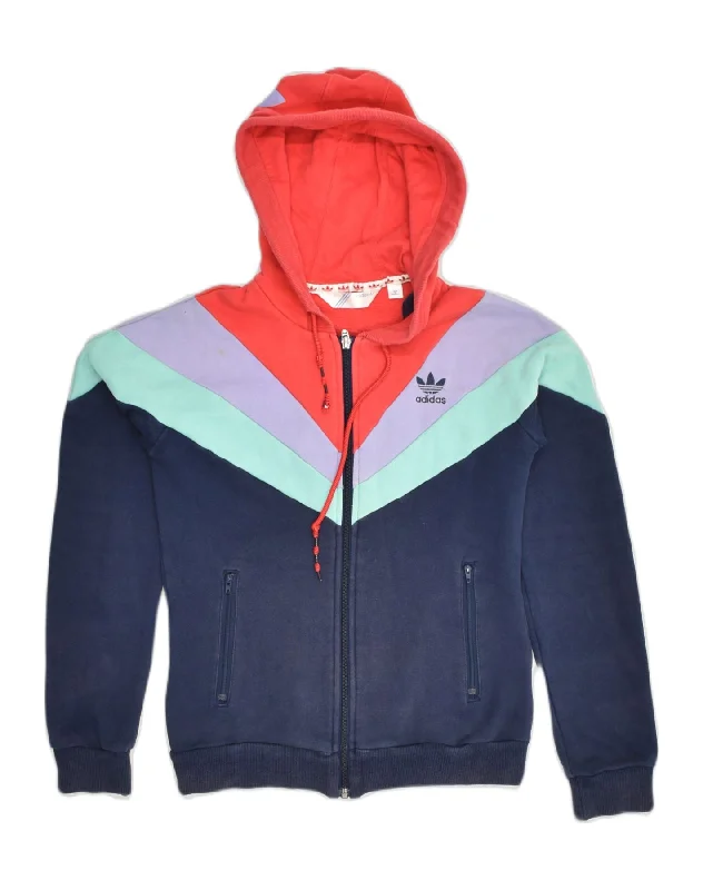 Instant Savings ADIDAS Womens Zip Hoodie Sweater UK 10 Small Navy Blue Colourblock Cotton Instant Savings ADIDAS Womens Zip Hoodie Sweater UK 10 Small Navy Blue Colourblock Cotton