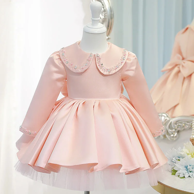 Huge Discounts Baby Girl Communion Dress Girl Birthday Party Long Sleeve Doll Collar Beaded Princess Dress Huge Discounts Baby Girl Communion Dress Girl Birthday Party Long Sleeve Doll Collar Beaded Princess Dress