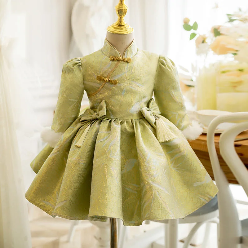 Huge Discounts Baby Girl FlowerDress Girl Winter Retro Court Bow Fluffy Princess Dresses