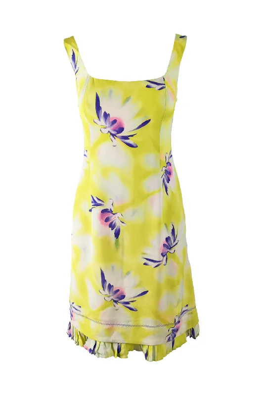 Special Price Gianni Versace Vintage Yellow Silk Floral Dress, 1990s
