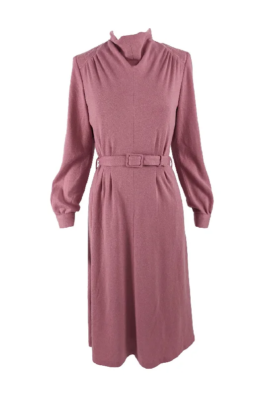 Limited Time Offer Vintage Pink Embroidered High Cowl Neck Dress, 1970s