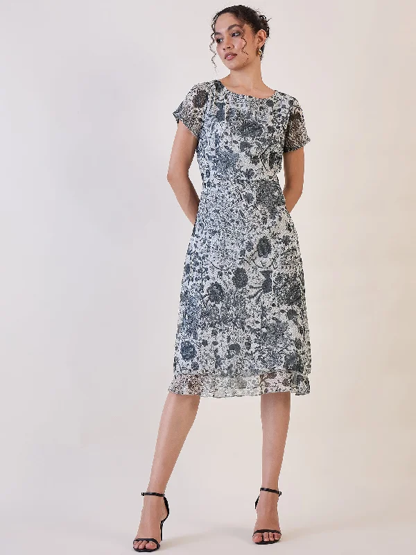 Savings Bonanza Grey Floral Comfort Fit Shift Dress
