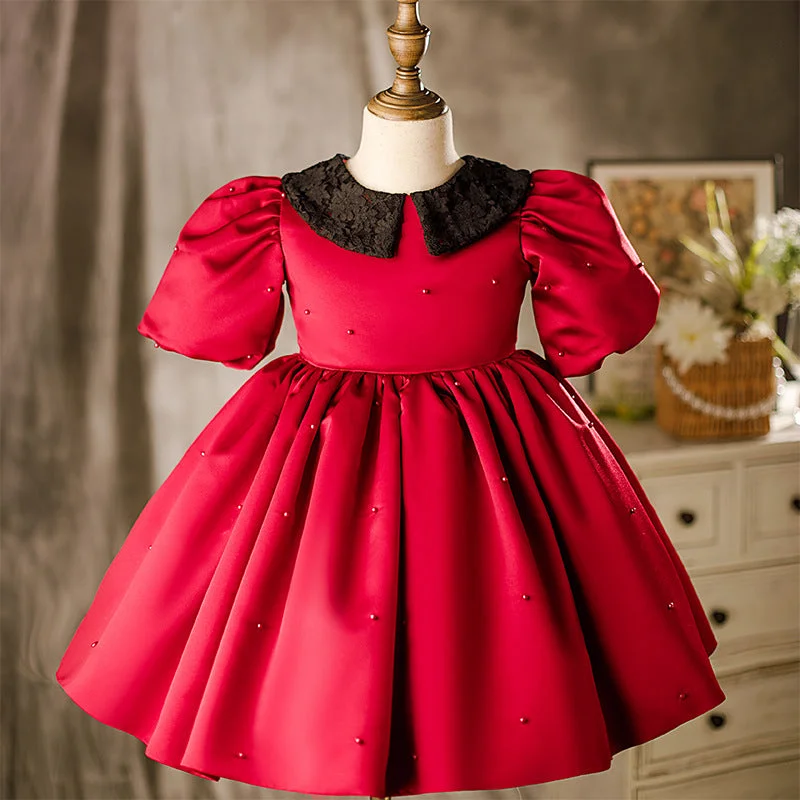 Instant Discount Baby Girl Dress Children Birthday Party Dress Red Puff Sleeve Doll Collar CommunionDress Instant Discount Baby Girl Dress Children Birthday Party Dress Red Puff Sleeve Doll Collar CommunionDress