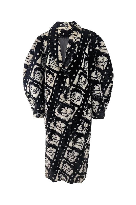 Friends and Family Sale Apparence Vintage Black & White Movie Star Faux Fur Coat, 1980s