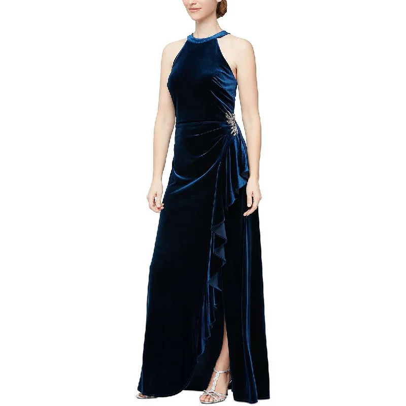 Alex & Eve Womens Velvet Embellished Evening Dress