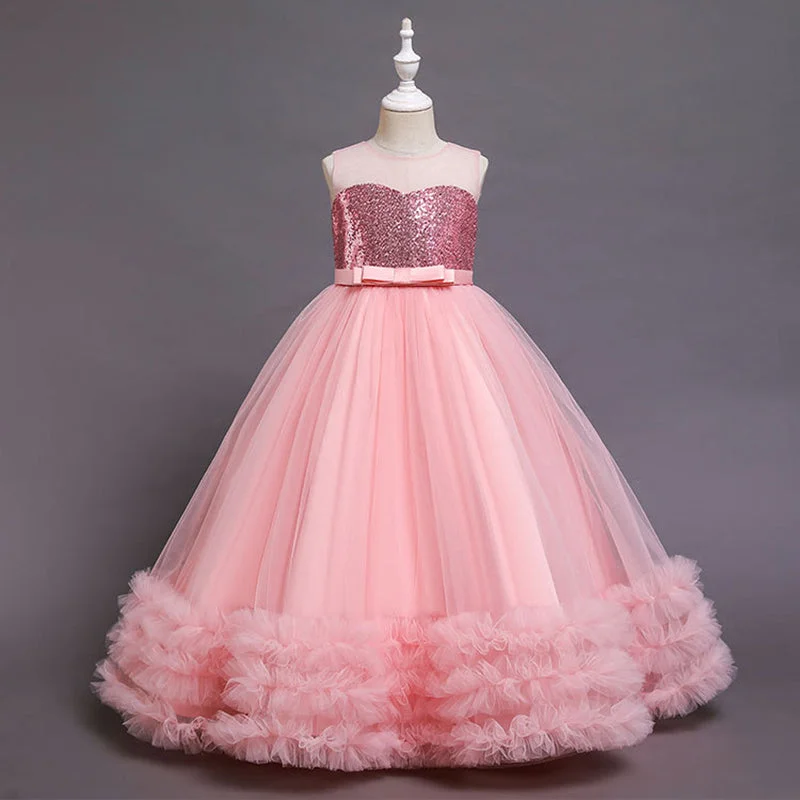 Online Only Girls Pageant Princess Dress Baby Girl Summer Mesh Cake Sequins Birthday Party Formal Dress