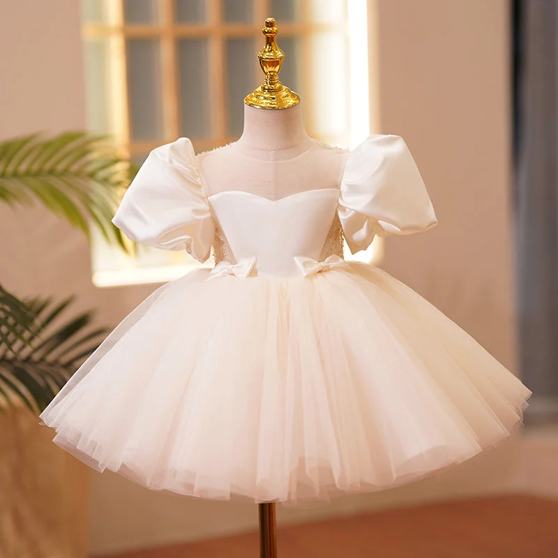 Mega Sale Toddler Ball Gowns Girl Puff Sleeves Bow Pageant Communion Formal Princess Dress