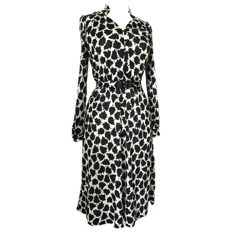 Special Savings Monochrome vintage late 1970s leaf print dress with deco details