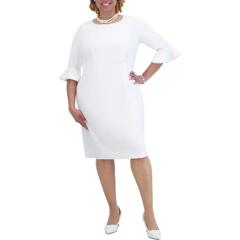 Weekend Special Kasper Womens Plus Ruffled Pearl Embellished Sheath Dress