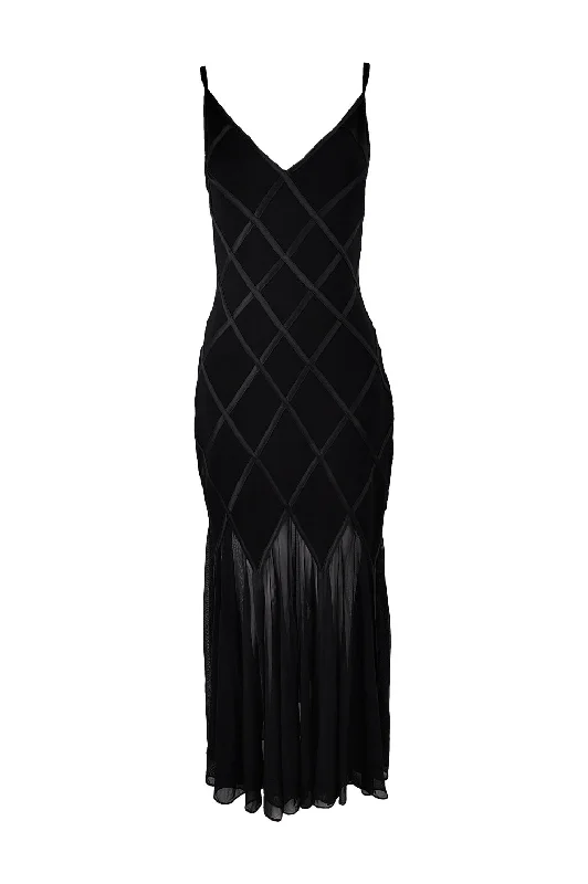 Mega Sale Tadashi Vintage Womens Black Sheer Mesh Evening Gown Dress, 1990s