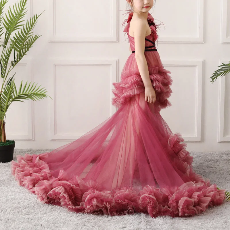 Deal Explosion Flower Girl Dress Little Girl Summer Gorgeous Floral Trailing Princess Dress