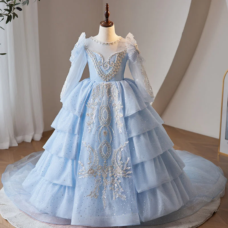 Special Savings Toddler Communion Dress Girl Flower Formal Trailing Blue Sequins Princess Pageant Dress Special Savings Toddler Communion Dress Girl Flower Formal Trailing Blue Sequins Princess Pageant Dress