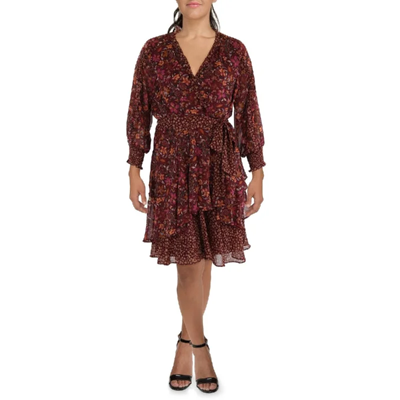 Tahari ASL Womens Plus Floral Print Ruffle Wrap Dress