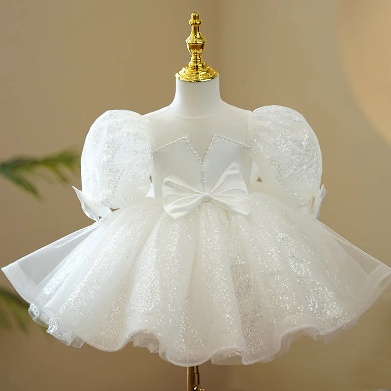 Epic Deals Baptism Dresses Baby Girl White Cute Bow Knot Sequin Birthday Party Dresses Toddler Ball Gowns