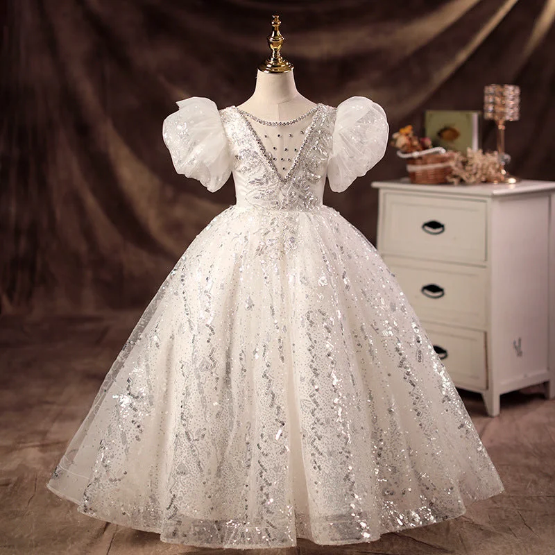 Great Deals Girl Pageant Dress Flower Girl Dress Communion Elegant Sequins Puffy Birthday Dress