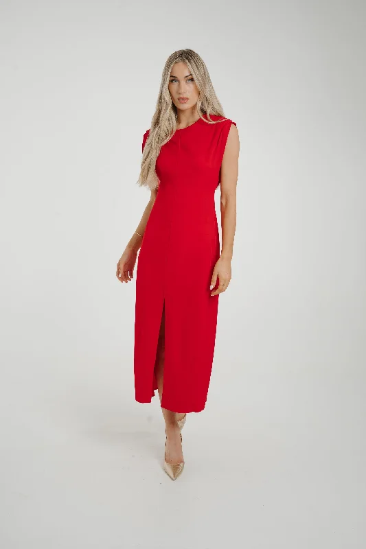 Special Price Ella Sleeveless Midi Dress In Red