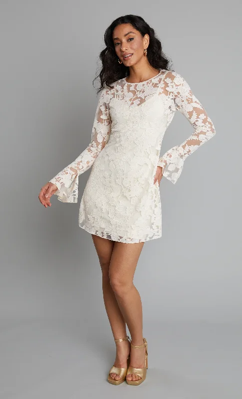 Exclusive Online Offer Cream Long Sleeve Burnout Mini Dress