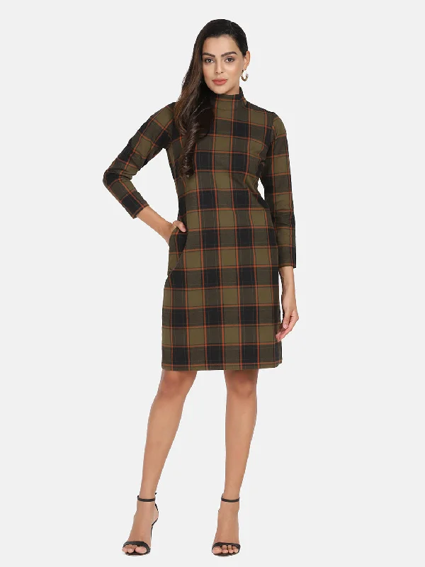 Special Buy Warm Checkered Tweed Dress - Brown