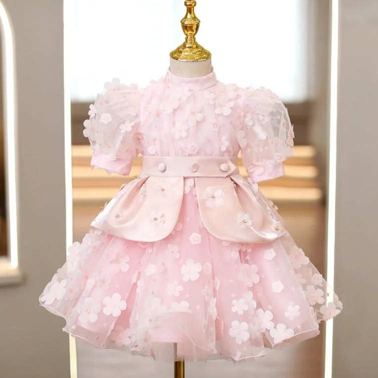Extra Savings Baby Girl Prom Dress Toddler Summer Pink Petal Cute Puff SleevesPrincess Dress