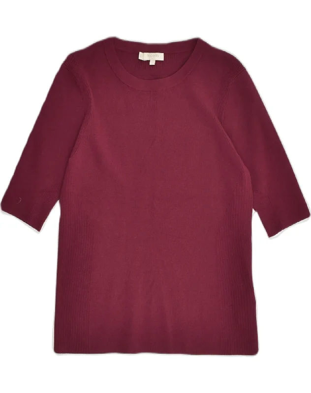 Limited Availability HOBBS Womens 1/2 Sleeve Crew Neck Jumper Sweater UK 12 Medium Burgundy