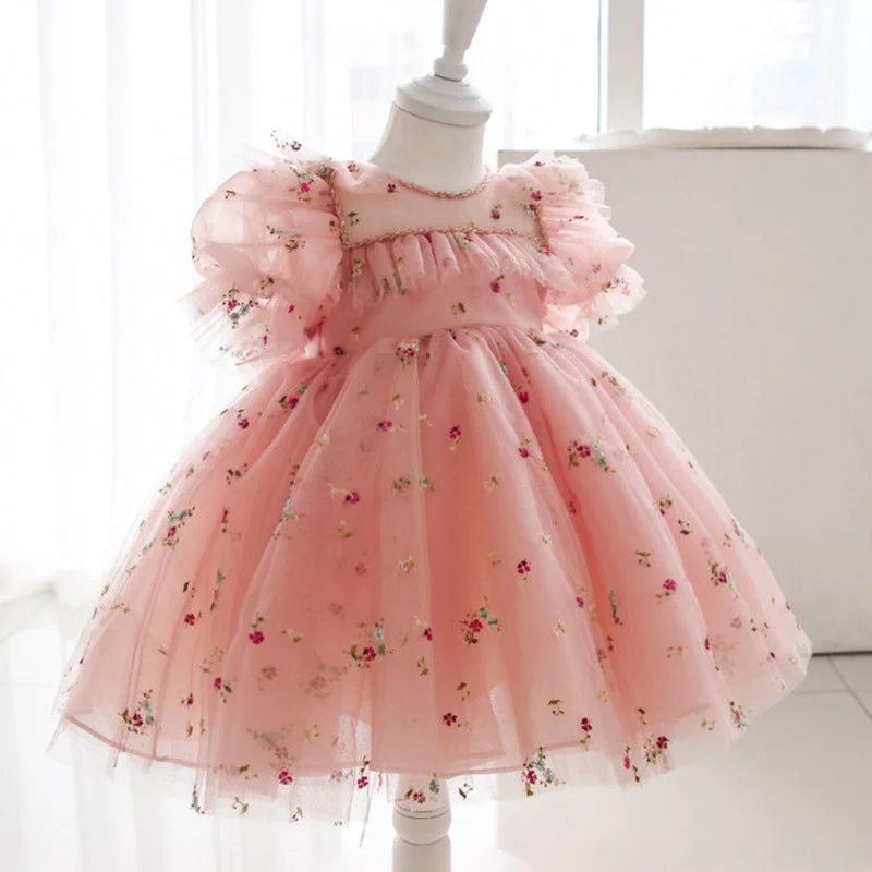 Super Deal Baby Girl Formal Dresses Toddler Bow Puffy Floral Princess Dress Girl Birthday Party Dress