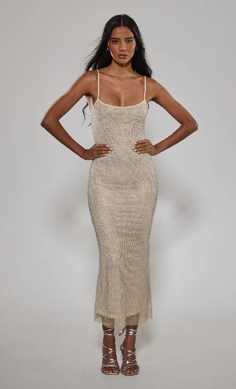 Value Deals Cream Diamante Mesh Maxi Dress
