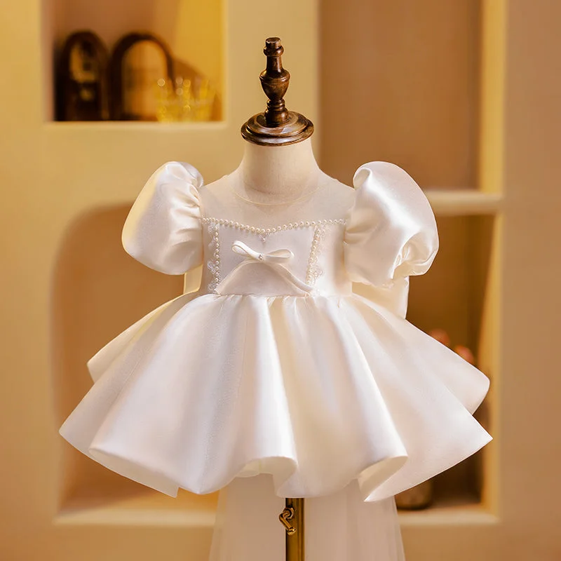 Deal Explosion Flower Girl Dress Toddler Puff Sleeve Beaded Back Bow Baptism Princess Dress Deal Explosion Flower Girl Dress Toddler Puff Sleeve Beaded Back Bow Baptism Princess Dress