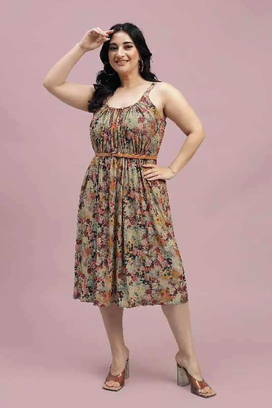 Don't Wait Curvy Lane Women Plus Size Floral Pleated Evening Wear Dress