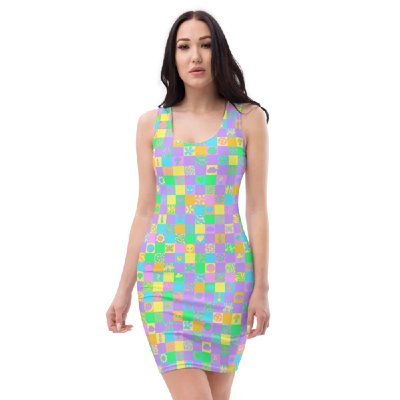 Pastel Psychedelic Squares Bodycon Dress