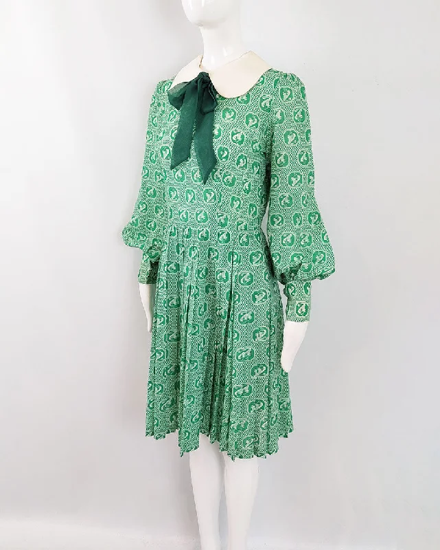 Doorbuster Deal Jean Allen Vintage Bishop Sleeve Green Dress, 1960s