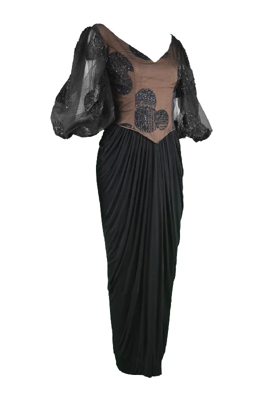 Savings Galore Vintage Beaded Tulle & Jersey Evening Dress, 1980s