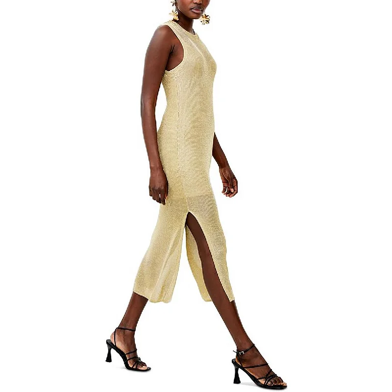 French Connection Womens Metallic Knitted Midi Dress