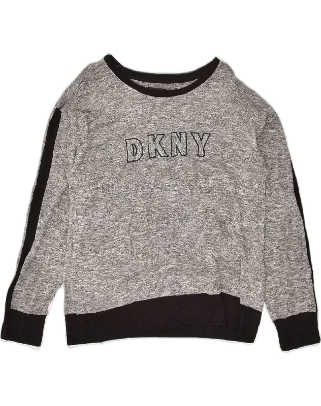 The Best Prices DKNY Womens Graphic Sweatshirt Jumper UK 16 Large Grey Flecked Viscose