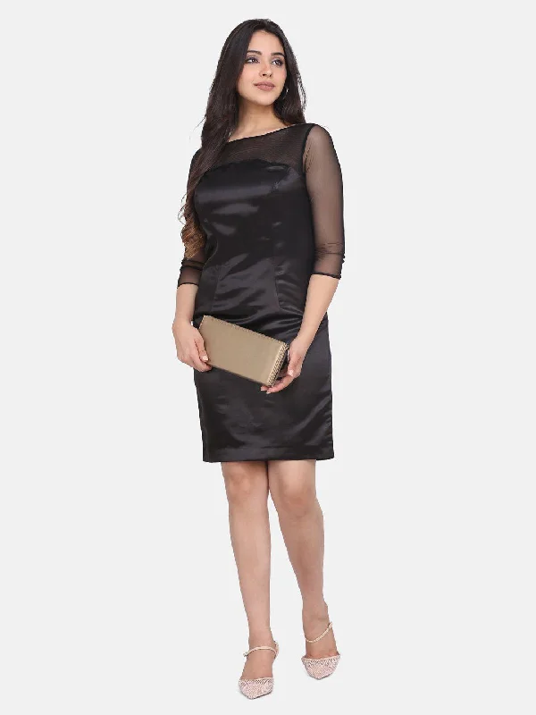 Deal Frenzy Satin Party Dress - Black
