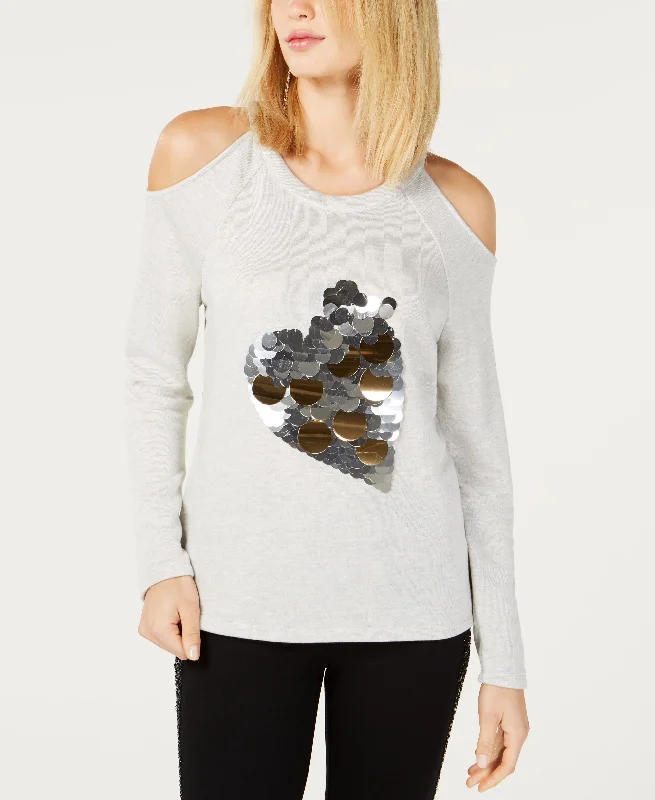 Exclusive Offers Sequin Heart Cold Shoulder Sweatshirt